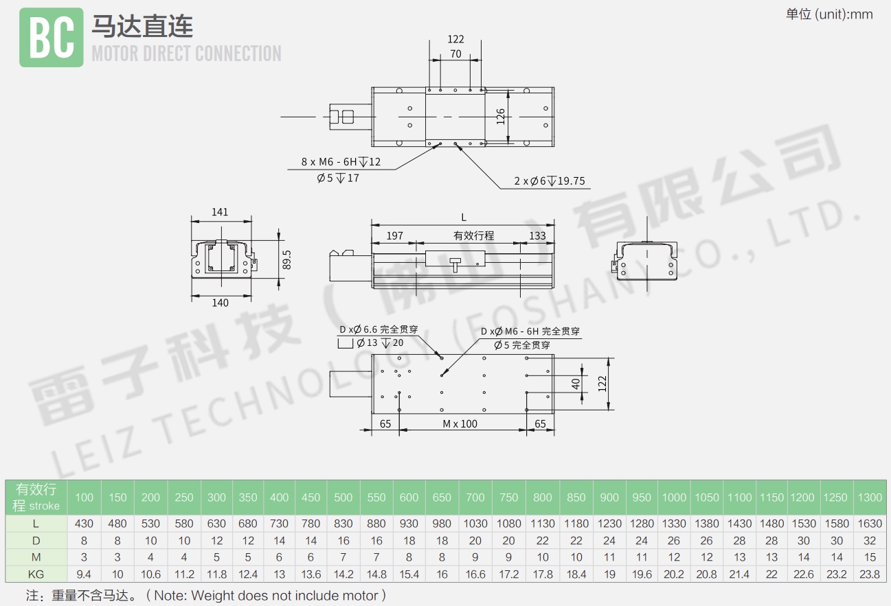 直线模组140尺寸